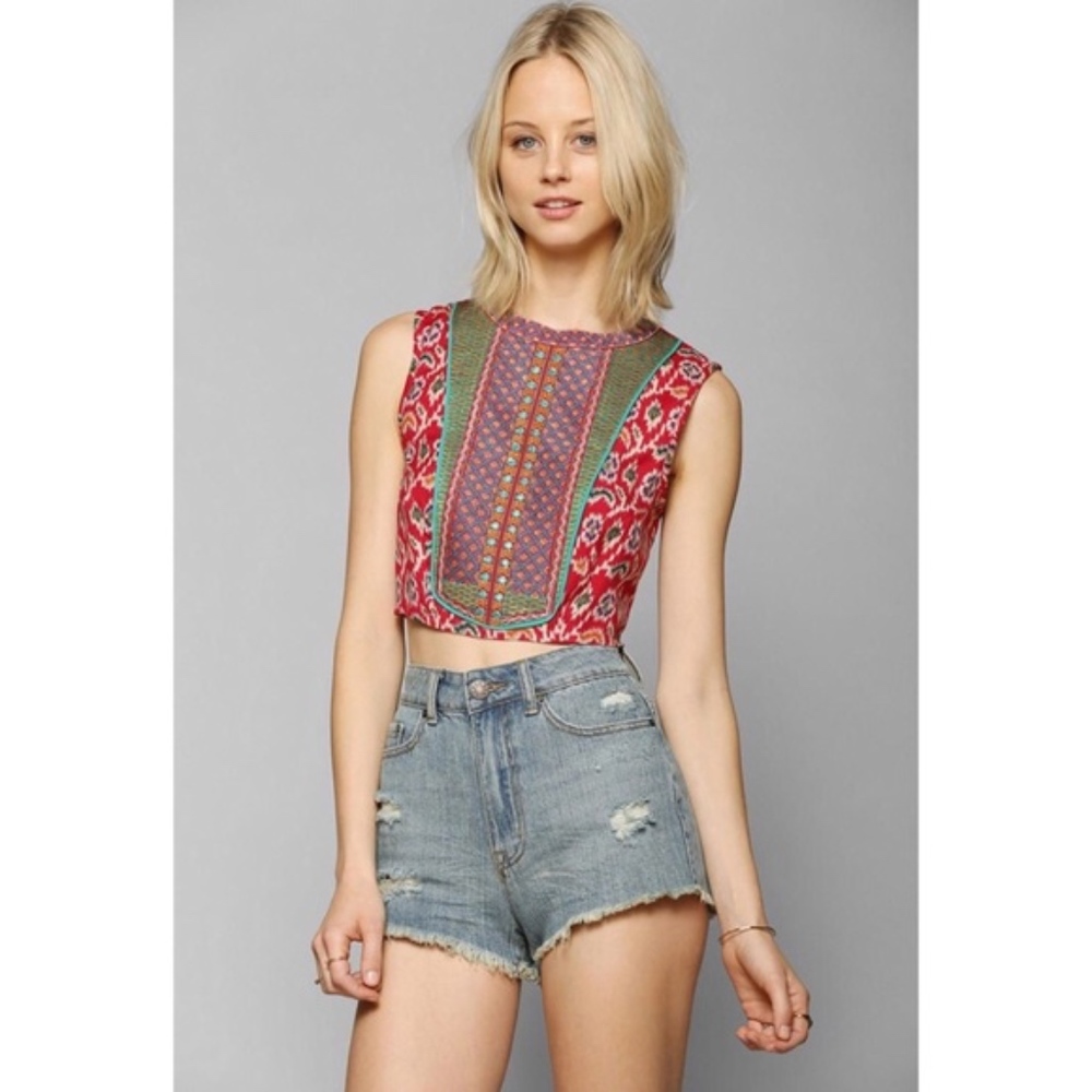 Urban Outfitters Pink Embroidered Bib Crop Top